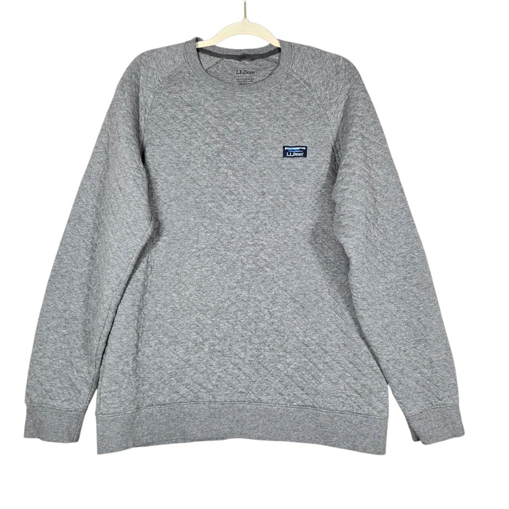 LL Bean Diamond Quilted Sweatshirt Mens M Gray Crewneck Logo Pullover Cotton